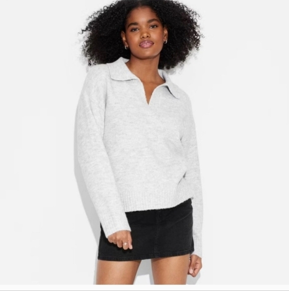wild fable Sweaters - Wild Fable Women's Light Gray Collared V-Neck  Long Sleeves Sweater Sz M New